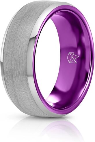 EMBR Silver Tungsten Ring for Men & Women: Two Tone Wedding Band with Brushed Matte Finish and Polished Beveled Edges – Scratch Resistant Comfort Fit Ring – 6mm & 8mm Widths in Saudi Arabia
