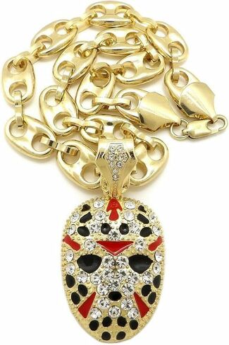 Hip Hop Iced Jason Mask Gang Pendant & 12mm 20" 24" 30" Mariner Chain Choker Necklace Jewelry in Saudi Arabia