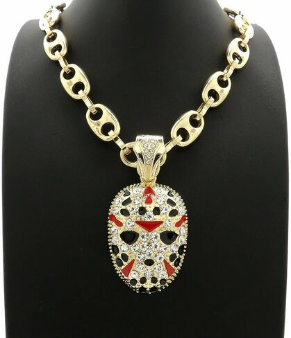 Hip Hop Iced Jason Mask Gang Pendant & 12mm 20" 24" 30" Mariner Chain Choker Necklace Jewelry in Saudi Arabia