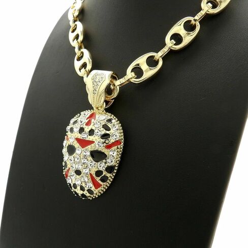 Hip Hop Iced Jason Mask Gang Pendant & 12mm 20" 24" 30" Mariner Chain Choker Necklace Jewelry in Saudi Arabia