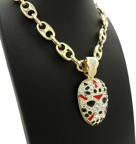 Hip Hop Iced Jason Mask Gang Pendant & 12mm 20" 24" 30" Mariner Chain Choker Necklace Jewelry in Saudi Arabia