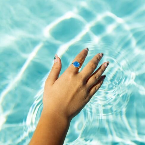 Get Back Necklaces | St. Christopher Surf Ring, Denim Blue Enamel Silver Ring, Water Resistant Beach Jewelry - Denim Blue in Saudi Arabia