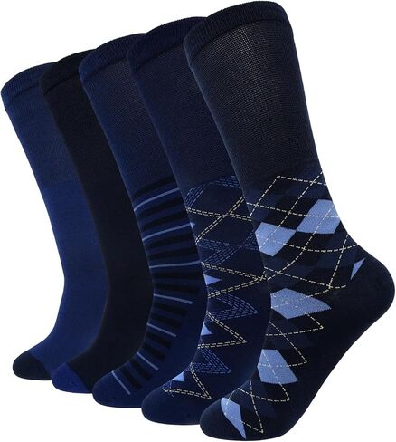 ZAKASA Dress Crew Socks for Men: Combed Cotton 5 Pairs Elastic Seamless Toe Patterned Sock for Men's Bussiness Daily Wear in Kuwait