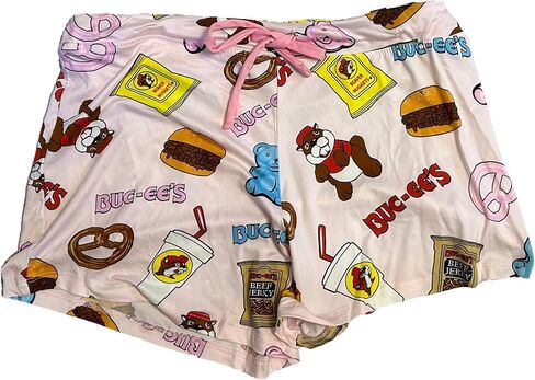شورت ملابس النوم الرسمية الجديدة المطبوعة من Buc-ee بنمط وردي وأبيض مع تصميم الوجبات الخفيفة والتميمة in Kuwait