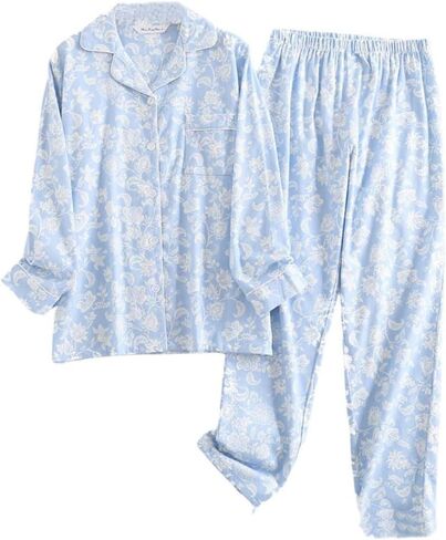 codcm Women's Cotton Pajama Set Floral Printed Long Sleeve Button Down Shirt and Pants Matching Set Sleepwear Cute Pj Set in Saudi Arabia