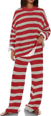 SENSERISE Womens Striped Set Sweater Lounge Sets Matching Fall Outfits Long Sleeve Tops and Pants with Pockets in Kuwait
