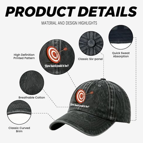 How Hard Could It Be + Archery Target Arrow Washed Cotton Baseball Cap, Inspirational Slogan Hats, Soft Dad Hat in Saudi Arabia