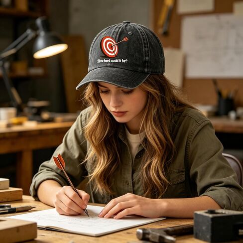 How Hard Could It Be + Archery Target Arrow Washed Cotton Baseball Cap, Inspirational Slogan Hats, Soft Dad Hat in Saudi Arabia