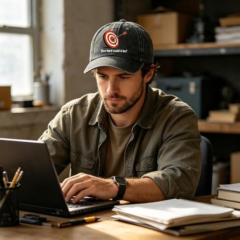 How Hard Could It Be + Archery Target Arrow Washed Cotton Baseball Cap, Inspirational Slogan Hats, Soft Dad Hat in Saudi Arabia