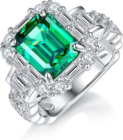 Emerald Ring, Sterling Silver Women's Engagement Ring, Suitable for Weddings, Valentine's Day, Anniversaries in Saudi Arabia