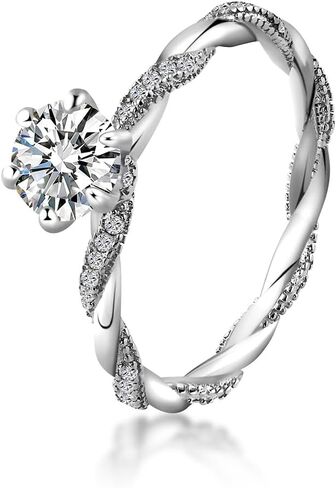 1ct Round Moissanite Rope Ring, 925 Sterling Silver, Silver and Gold Colors, VVS Clarity, Gift for Wedding, Engagement And Anniversary With Certificate in Saudi Arabia
