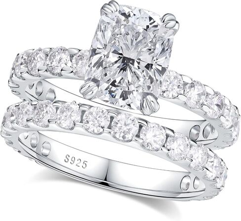 Bo.Dream Cushion Cut Moissanite Engagement Ring Sets Total 5ct Platinum Plated 925 Sterling Silver (Size 8) in Kuwait