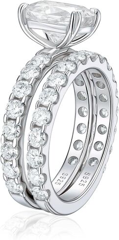 Bo.Dream Cushion Cut Moissanite Engagement Ring Sets Total 5ct Platinum Plated 925 Sterling Silver (Size 8) in Kuwait