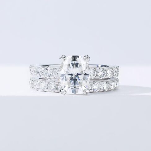 Bo.Dream Cushion Cut Moissanite Engagement Ring Sets Total 5ct Platinum Plated 925 Sterling Silver (Size 8) in Kuwait