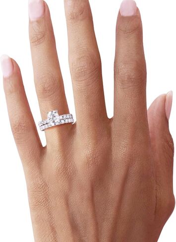 Bo.Dream Cushion Cut Moissanite Engagement Ring Sets Total 5ct Platinum Plated 925 Sterling Silver (Size 8) in Kuwait