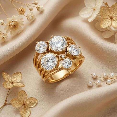 NewZenro Cubic Zirconia Gold-tone Engagement Band Statement Rings for Women Dainty Stainless Steel Round Cut CZ Promise Finger Ring for Her Wedding Comfort Fit Fashion Unique Trendy Jewelry in Kuwait