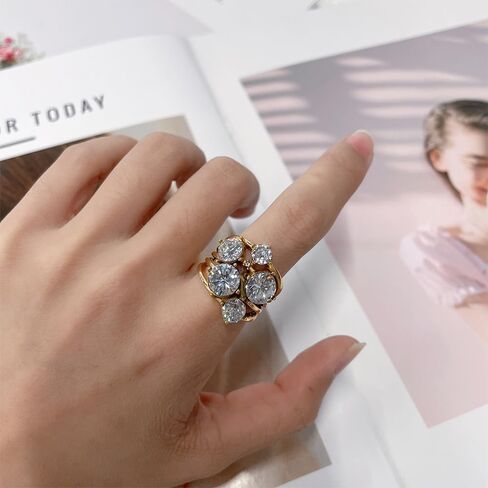 NewZenro Cubic Zirconia Gold-tone Engagement Band Statement Rings for Women Dainty Stainless Steel Round Cut CZ Promise Finger Ring for Her Wedding Comfort Fit Fashion Unique Trendy Jewelry in Kuwait