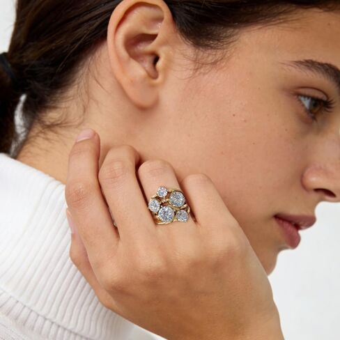 NewZenro Cubic Zirconia Gold-tone Engagement Band Statement Rings for Women Dainty Stainless Steel Round Cut CZ Promise Finger Ring for Her Wedding Comfort Fit Fashion Unique Trendy Jewelry in Kuwait