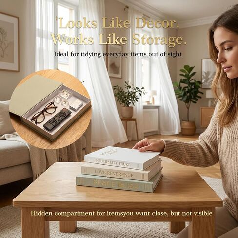 Hollow Book Storage Box Set of 3, Decorative Book Boxes for Coffee Table Styling, Hidden Storage Boxes for Bookshelf & Living Room Decor, Photo & Keepsake Organizer, Blue Beige White in Saudi Arabia