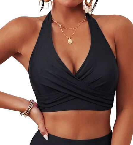 Hilor Women's Underwire Bikini Tops Halter V Neck Bathing Suit Top Push Up Swimsuit Twist Front Swim Top Only in Kuwait