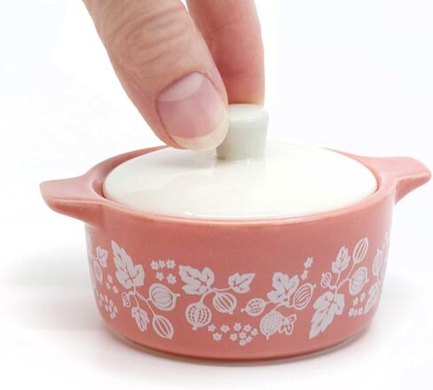 Ceramic Trinket Box with Lid – Gooseberry Vintage-Inspired Mini Casserole Jewelry Box, Pink Keepsake Box in Saudi Arabia