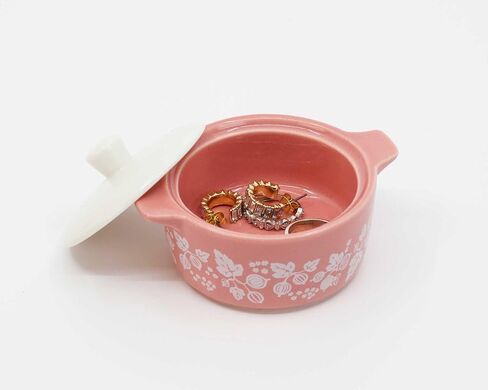 Ceramic Trinket Box with Lid – Gooseberry Vintage-Inspired Mini Casserole Jewelry Box, Pink Keepsake Box in Saudi Arabia