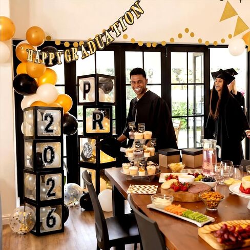 Foilswirl Class of 2026 Prom Graduation Decorations Set of 8 Black Clear Boxes with 35 Balloons and 8 Letters 2026 Prom Black and Silver Congrats Grad Party Supplies for Senior Night Any Grades in Kuwait