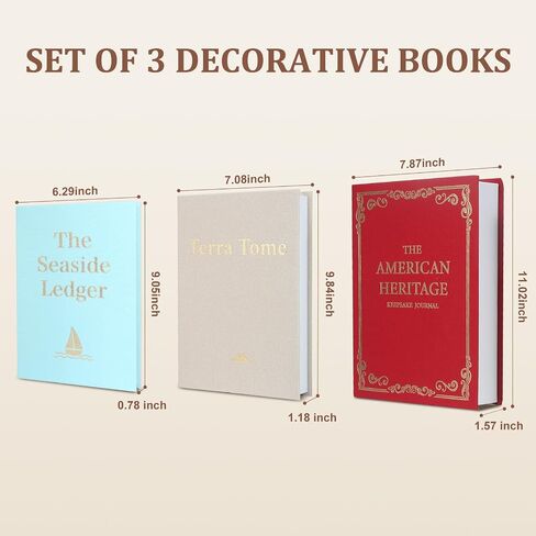 Decorative Books with Hidden Storage - Set of 3 Linen Faux Books for Coffee Table Decor, Bookshelf & Mantel Styling - Fake Book Storage Box for Home Decor, Keepsakes & Photos in Saudi Arabia