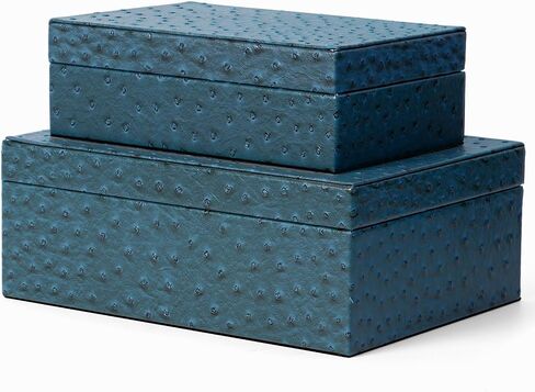 Decorative Storage Boxes Set of 2 Faux Ostrich Leather Decorative Boxes with Lids Large Nesting Jewelry Boxes, Photo Memory Box Modern Home Decor in Kuwait