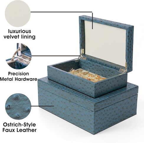Decorative Storage Boxes Set of 2 Faux Ostrich Leather Decorative Boxes with Lids Large Nesting Jewelry Boxes, Photo Memory Box Modern Home Decor in Kuwait