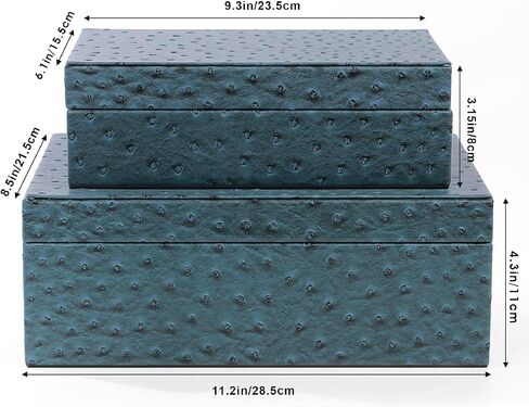 Decorative Storage Boxes Set of 2 Faux Ostrich Leather Decorative Boxes with Lids Large Nesting Jewelry Boxes, Photo Memory Box Modern Home Decor in Kuwait