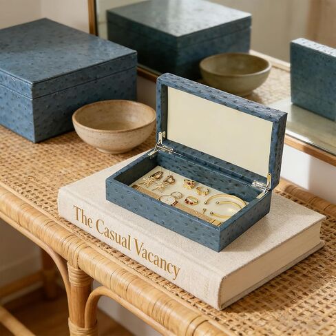 Decorative Storage Boxes Set of 2 Faux Ostrich Leather Decorative Boxes with Lids Large Nesting Jewelry Boxes, Photo Memory Box Modern Home Decor in Kuwait