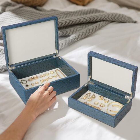 Decorative Storage Boxes Set of 2 Faux Ostrich Leather Decorative Boxes with Lids Large Nesting Jewelry Boxes, Photo Memory Box Modern Home Decor in Kuwait