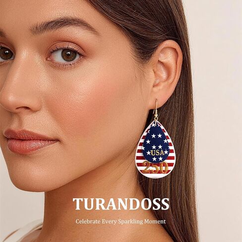 Turandoss 250th الذكرى الوطنية الأقراط للنساء، 4 يوليو يوم الاستقلال الأقراط العلم الأمريكي خفيفة الوزن الدمعة تتدلى الأقراط هدية المجوهرات in Kuwait