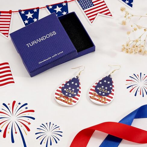 Turandoss 250th الذكرى الوطنية الأقراط للنساء، 4 يوليو يوم الاستقلال الأقراط العلم الأمريكي خفيفة الوزن الدمعة تتدلى الأقراط هدية المجوهرات in Kuwait