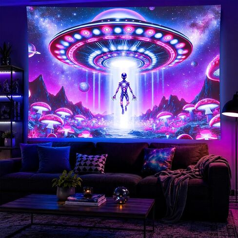 BlissYard Blacklight خارج الأرض نسيج Trippy الأشعة فوق البنفسجية التفاعلية مخدر النيون الفضاء المفروشات الجدار Blacklight نسيج الجدار شنقا لخلفية غرفة النوم النوم غرفة المعيشة ديكور 59x78 بوصة in Saudi Arabia