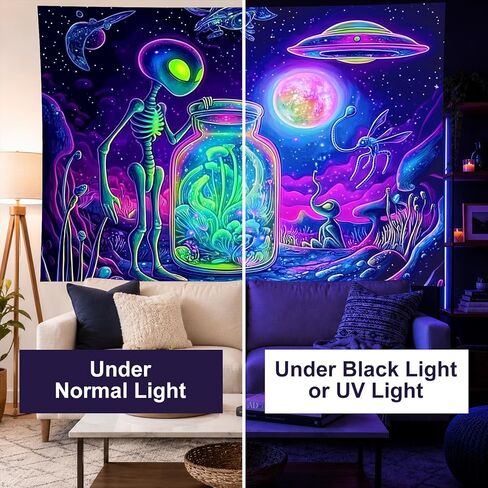BlissYard Blacklight خارج الأرض نسيج Trippy الأشعة فوق البنفسجية التفاعلية مخدر النيون الفضاء المفروشات الجدار Blacklight نسيج الجدار شنقا لخلفية غرفة النوم النوم غرفة المعيشة ديكور 59x78 بوصة in Saudi Arabia