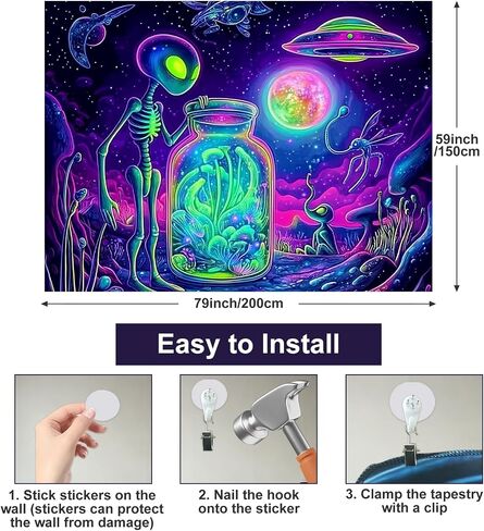 BlissYard Blacklight خارج الأرض نسيج Trippy الأشعة فوق البنفسجية التفاعلية مخدر النيون الفضاء المفروشات الجدار Blacklight نسيج الجدار شنقا لخلفية غرفة النوم النوم غرفة المعيشة ديكور 59x78 بوصة in Saudi Arabia