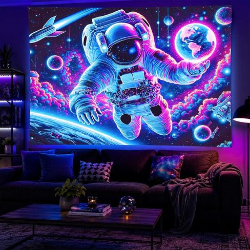 BlissYard Blacklight خارج الأرض نسيج Trippy الأشعة فوق البنفسجية التفاعلية مخدر النيون الفضاء المفروشات الجدار Blacklight نسيج الجدار شنقا لخلفية غرفة النوم النوم غرفة المعيشة ديكور 59x78 بوصة in Saudi Arabia