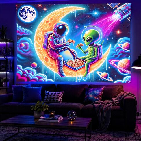 BlissYard Blacklight خارج الأرض نسيج Trippy الأشعة فوق البنفسجية التفاعلية مخدر النيون الفضاء المفروشات الجدار Blacklight نسيج الجدار شنقا لخلفية غرفة النوم النوم غرفة المعيشة ديكور 59x78 بوصة in Saudi Arabia