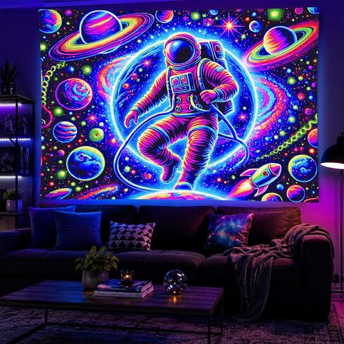 BlissYard Blacklight خارج الأرض نسيج Trippy الأشعة فوق البنفسجية التفاعلية مخدر النيون الفضاء المفروشات الجدار Blacklight نسيج الجدار شنقا لخلفية غرفة النوم النوم غرفة المعيشة ديكور 59x78 بوصة in Saudi Arabia