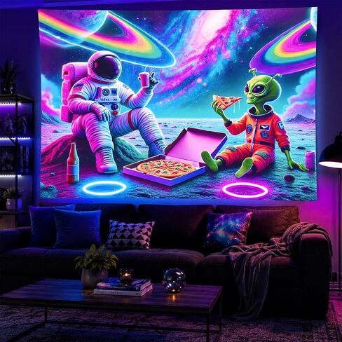 BlissYard Blacklight خارج الأرض نسيج Trippy الأشعة فوق البنفسجية التفاعلية مخدر النيون الفضاء المفروشات الجدار Blacklight نسيج الجدار شنقا لخلفية غرفة النوم النوم غرفة المعيشة ديكور 59x78 بوصة in Saudi Arabia