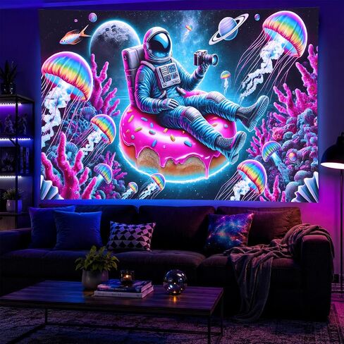 BlissYard Blacklight خارج الأرض نسيج Trippy الأشعة فوق البنفسجية التفاعلية مخدر النيون الفضاء المفروشات الجدار Blacklight نسيج الجدار شنقا لخلفية غرفة النوم النوم غرفة المعيشة ديكور 59x78 بوصة in Saudi Arabia