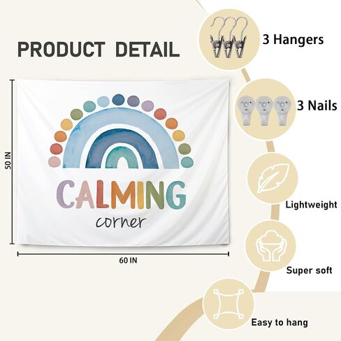 KBRCT Mental Health Tapestry, Boho Classroom Wall Tapestry, Calming Corner Boho Rainbow Wall Hanging Decor for Home Bedroom Office Classroom Calming Room, 50x60 Inch in Saudi Arabia