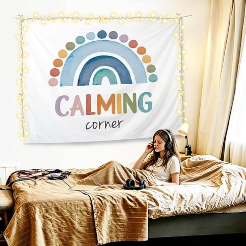 KBRCT Mental Health Tapestry, Boho Classroom Wall Tapestry, Calming Corner Boho Rainbow Wall Hanging Decor for Home Bedroom Office Classroom Calming Room, 50x60 Inch in Saudi Arabia