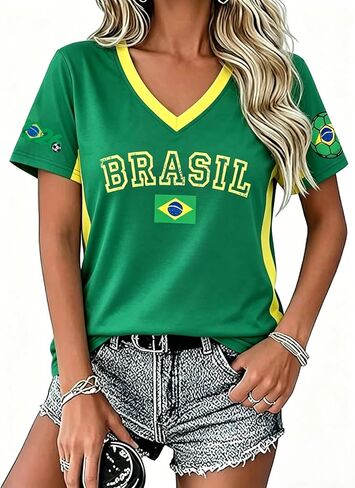 Soccer Shirt 2026 Women USA Soccer Jersey Game Day T-Shirt Funny Soccer Graphic Y2k V Neck Short Sleeve Tops in Kuwait