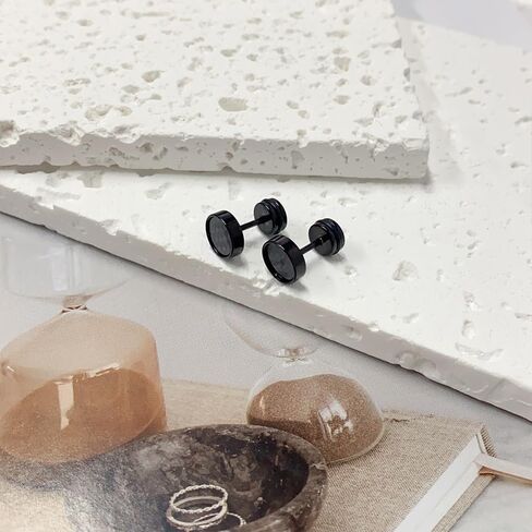 NewZenro 18G Black Checker Flat Screw Back Cartilage Small Stud Earrings for Men Women Punk Unique Stainless Steel Barbell Tiny Tragus Piercing Sleeper Studs Fashion Jewelry in Kuwait