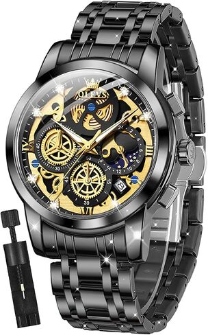OLEVS Mens Watch Chronograph Luxury Diamond Dress Business Analog Quartz Wrist Watches Stainless Steel Waterproof Luminous in Kuwait