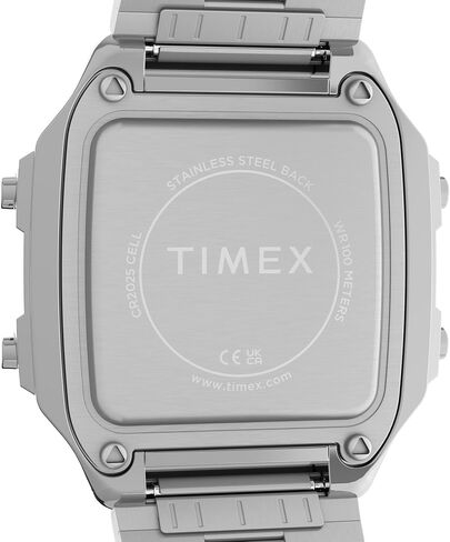 ساعة Timex للرجال World Time Digital 40mm - سوار فضي اللون ومينا رقمي وحافظة فضية اللون in Kuwait