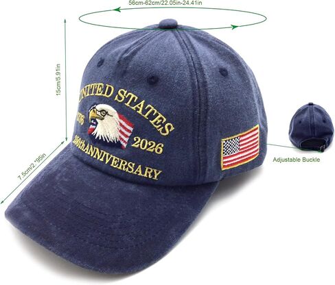 USA 250th Anniversary Vintage Hat, Patriotic Embroidered Cotton Adjustable Hat in Saudi Arabia